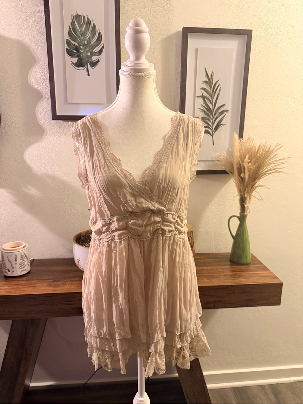 Cream Lace Ruffle Tunic Top Romantic Boho Fairycore Size S
